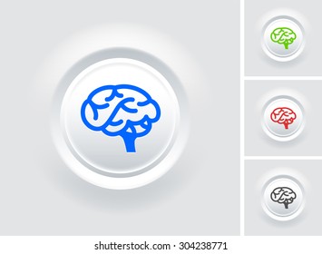 Human Brain on White Bevel Round Button
