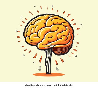 El cerebro humano sobre fondo amarillo. Ilustración vectorial en estilo doodle.