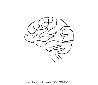 human brain one line art illustration drawing black and white sketch Single line art psychology idea and intelligence