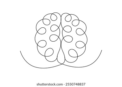 Menschliches Gehirn, einzeilige Zeichnung von minimalistischem Vektorsymbol mit schwarz-weißem Hintergrund