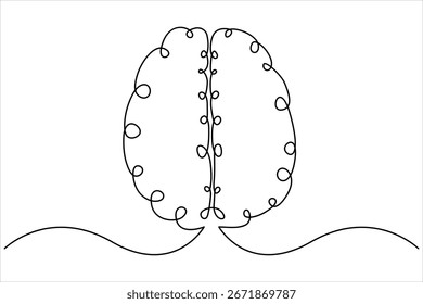 Dibujo de una línea del cerebro humano aislado en la Ilustración vectorial de fondo blanca.