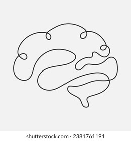 Human brain one line. Hand drawn organ, imagination, thinking. Brainstorm concept. Sketch. Vector