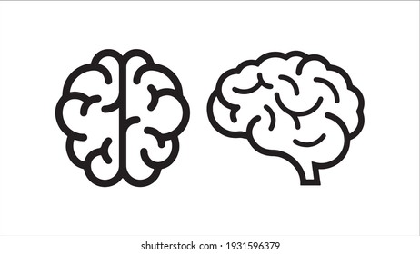 Human brain organ design, Human brain vector, brain symbol isolated on white background, Side view. Central nervous system, Brains Icon, Human brain icon, simple design, black outline design on white