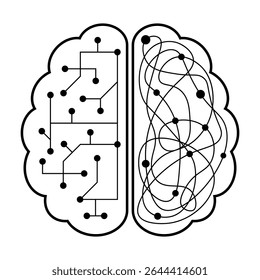 Human brain, organized and chaotic intelligence. Mental health. Comparison of goal-oriented and abstract mind. Vector illustrations EPS10