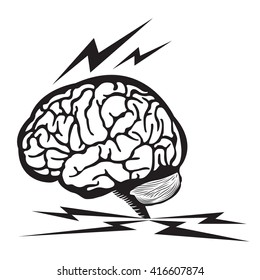 Human Brain Outline Draw with Thunder Illustration