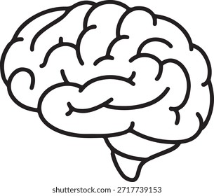 Human Brain Outline Drawing. Simple Black and White Vector Icon for Medical, Education, Psychology, and Idea Concepts.