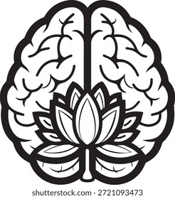 El contorno del cerebro humano con el centro de la flor de loto simboliza el crecimiento espiritual, la atención plena y el concepto de pensamiento profundo