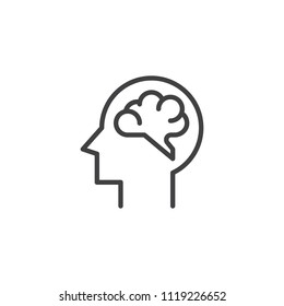 Human brain outline icon. linear style sign for mobile concept and web design. Brainstorm simple line vector icon. Symbol, logo illustration. Pixel perfect vector graphics