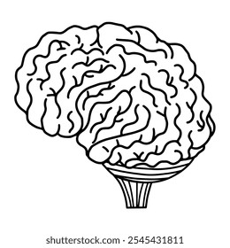 Cerebro humano en contorno de elemento aislado. Órgano interno en blanco y negro para impresiones médicas. Ilustración vectorial