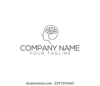 Human brain outline line art logo design. Brain, Creative mind, idea,  solution, thinking and others vector icon.