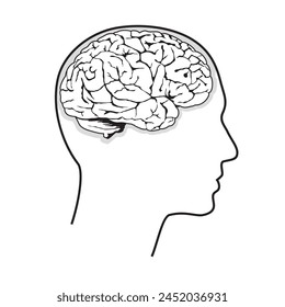 Human Brain Outline, Vektorillustration isoliert auf weißem Hintergrund, eps