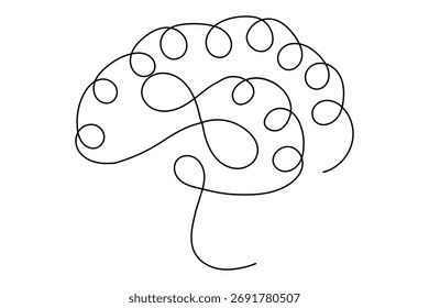 Ilustración vectorial del contorno del cerebro humano en estilo minimalista del arte de la línea en el fondo blanco