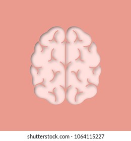Human brain paper cut out icon. Nervous system organ. Vector silhouette isolated illustration