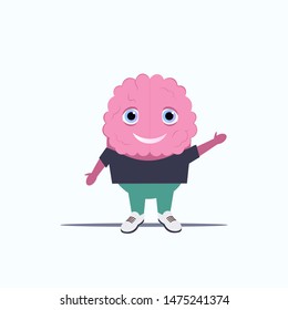 human brain pink cartoon character standing pose flat full length white background