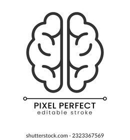 Human brain pixel perfect linear icon. Central nervous system. Memory and thinking control organ. Thin line illustration. Contour symbol. Vector outline drawing. Editable stroke. Poppins font used