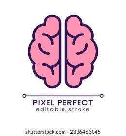 Human brain pixel perfect RGB color icon. Central nervous system. Memory and thinking control organ. Isolated vector illustration. Simple filled line drawing. Editable stroke. Poppins font used