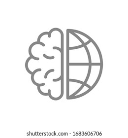 Human brain with planet line icon. World Brain Day symbol