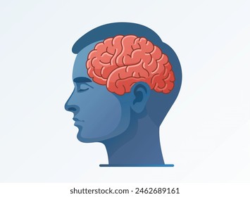 Human brain in profile, idea science, man organ. Vector illustration