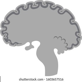 Human brain in profile view left. Vector illustration. Flat design