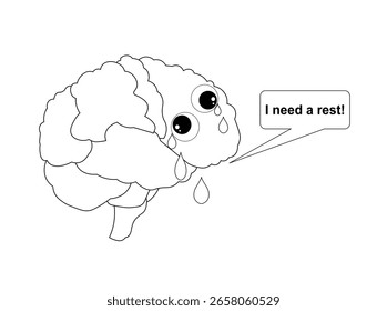 Concepto de psicoterapia cerebral humana. Necesito descansar. Llanto cerebral cansado, sobrecarga de información, sobrecarga de trabajo, trauma psicológico, trastorno de sentimiento o problemas de salud mental, resolución de problemas mentales. 