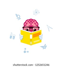 Human brain reading book. Brain training and education concept, Flat style illustration.