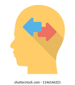 A human brain with the reversible arrows in it describing the decision making process 