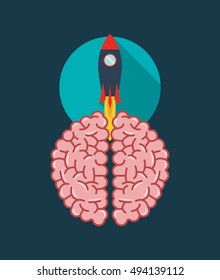 human brain and rocket icon image 