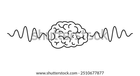 Human brain scan with line wave icon. Pulse wave in study neurology. Brain scan highlights neurology, where wave impulse maps the minds health and activity. Vector illustration