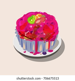 human brain seem like tart cake. sweet of knowledge concept  - vector illustration