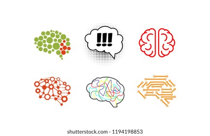 Human brain set, bright creative idea symbols vector Illustration on a white background