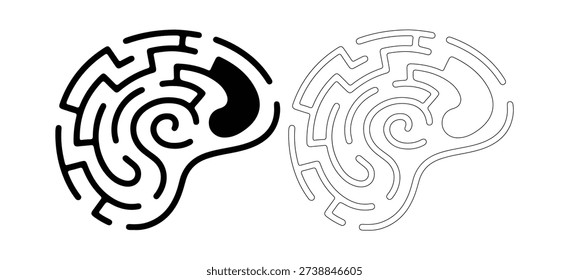 Human brain shaped labyrinth, intelligence logic concept, mental game