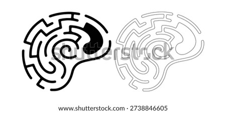 Human brain shaped labyrinth, intelligence logic concept, mental game