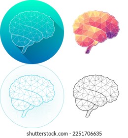 Human Brain Side View Central Nervous System Medical Human Organ Logo Icon Minimalistic Triangulated Polygonal Low Poly, Line Art Long Shadow Isolated on White Background