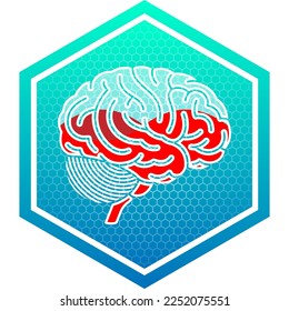 Human Brain Side View Central Nervous System Healthy Translucent Glass Container Fluid Blood Filled Medical Icon Logo Pictogram Hexagon Isolated on White Background