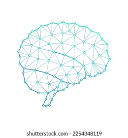 Vista lateral del cerebro humano Sistema nervioso central Polígono de popa baja triangulada puntos de conexión de malla Icono del logotipo médico, línea de arte aislado en fondo blanco