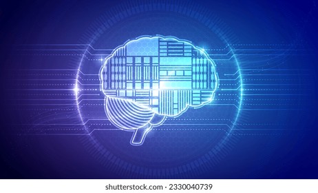 Vista lateral del cerebro humano, lóbulo parietal, sistema nervioso central, neurona, redes neuronales, neuronas futuristas futuristas, translucentes neoneuróticos, holograma médico de fondo Ilustración