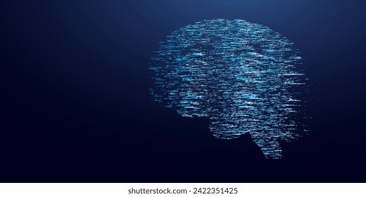 Human brain silhouette with dispersion effect. Post-Traumatic Stress Disorder Awareness Month concept. Isolated on dark background. Vector illustration.