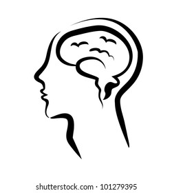 human brain in a silhouette head, vector illustration
