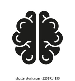 Human Brain Silhouette Icon. Medical Neurology, Psychology Science Glyph Pictogram. Knowledge, Memory, Mind, Intelligence Icon. Human Brain Anatomy in Top View. Isolated Vector Illustration.