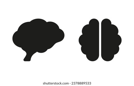 Human Brain Silhouette Icon Set. Brainstorm Solid Symbol. Neurology Pictogram. Knowledge, Memory, Mind, Logic Intelligence Glyph Sign. Human Brain Anatomy. Isolated Vector Illustration.
