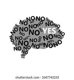 Human brain silhouette with no and yes signs