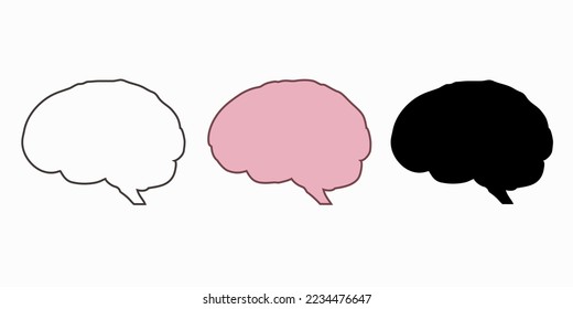The human brain. Silhouette. Set. 