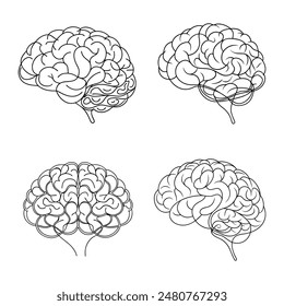 Ilustración vectorial de diseño de arte de una sola línea del cerebro humano - Vector de arte cerebral minimalista y moderno