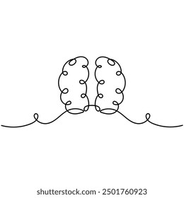 
Human brain single line art, continuous one line drawing of  Isolated outline vector art 

