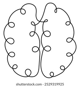 Menschliches Gehirn, einzeilige Kunst, durchgehende einzeilige Zeichnung von isoliertem Umrissvektorsymbol 