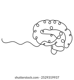 Arte de una sola línea del cerebro humano, dibujo continuo de una línea del icono aislado del Vector del contorno 