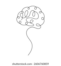 Human brain single-line art on a white artboard beautifully represents intelligence and creativity, using a continuous stroke to capture the complexity of the mind in a minimalist way.