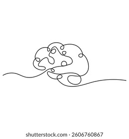 Human brain single-line art on a white artboard beautifully represents intelligence and creativity, using a continuous stroke to capture the complexity of the mind in a minimalist way.