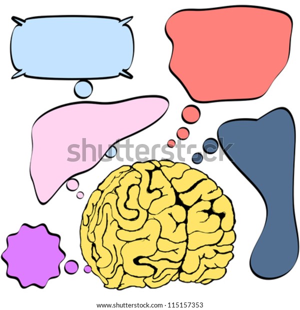 Human brain sketch with cartoon balloons