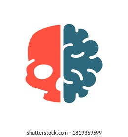 Human brain with skull colored icon. Healthy internal organ, the main organ of the central nervous system symbol